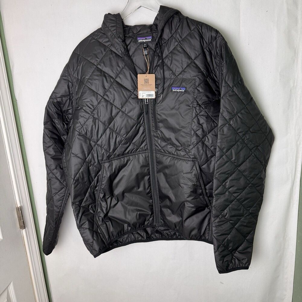 Patagonia Men's Diamond Quilted Bomber Hoody Jacket, Black, Size 2XL, New W Tags